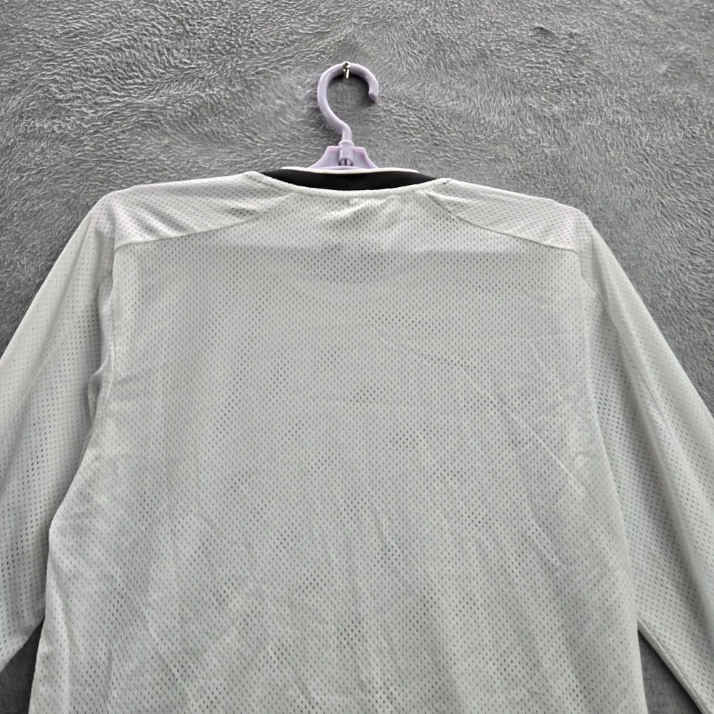 Adidas Men Shirt S White Mesh Sport ID Three Stripes Activewear Logo Long Sleeve